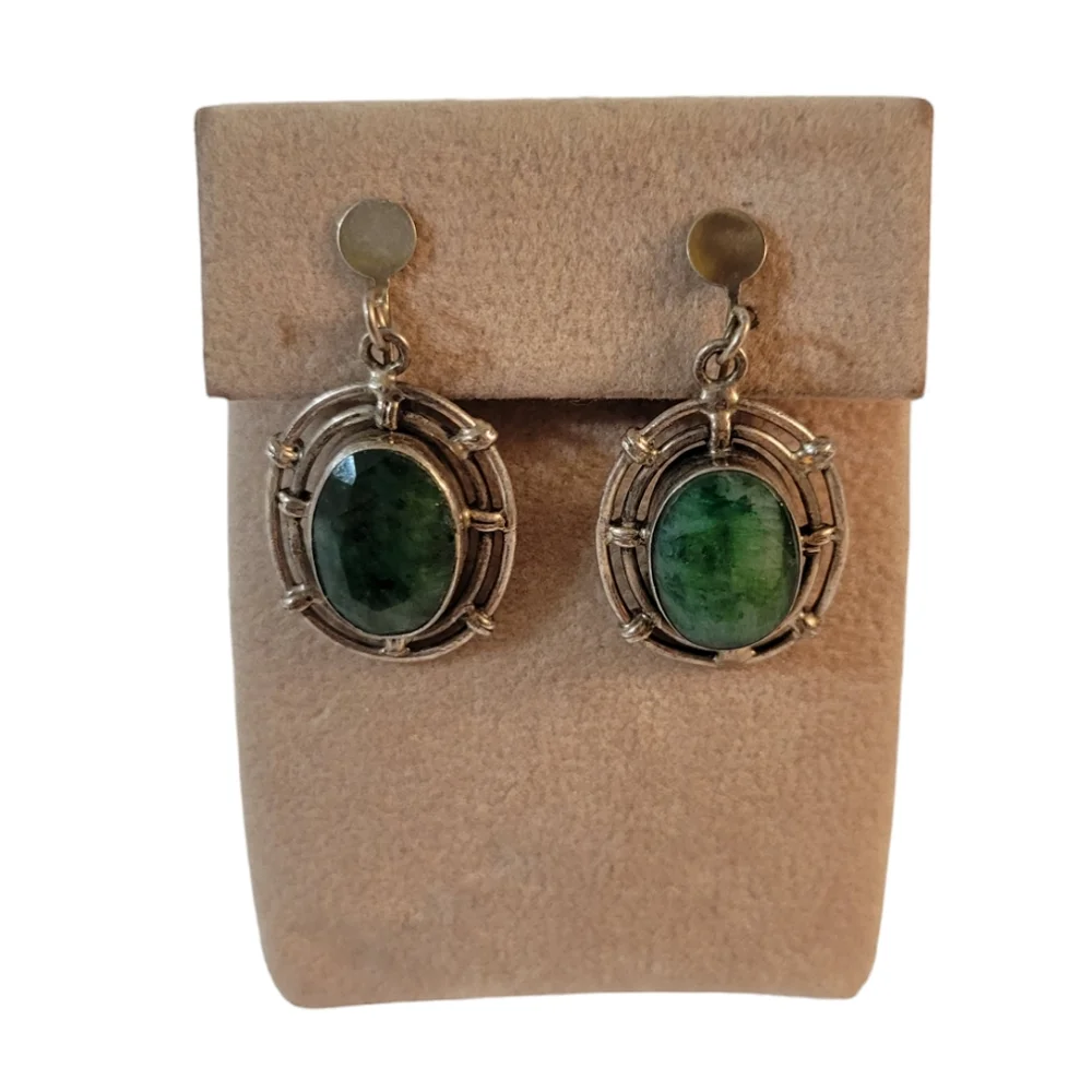 Vintage Jade Sterling Silver Earrings Clip